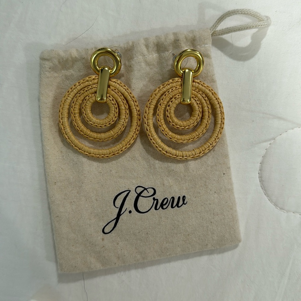 J.Crew Tully Layered Raffia Dangle Hoop Earring in Natural Gold Plated Brass